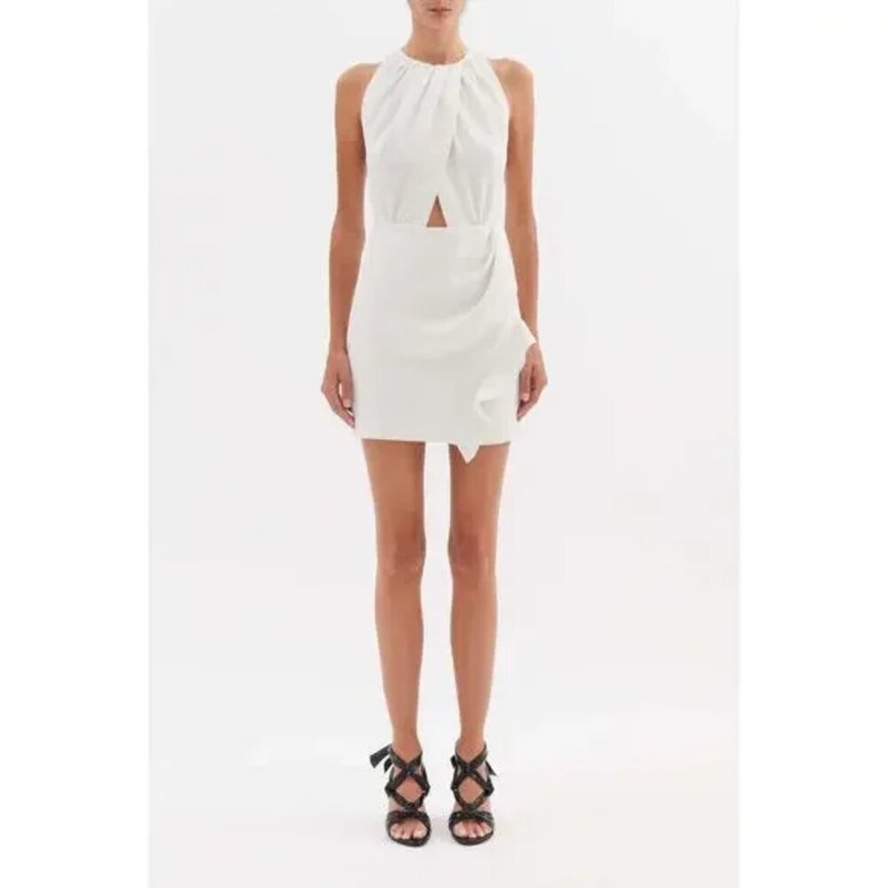 IRO Paris Yasmina Dress Ivory/silver Tweed Asymmetric Cutout Mini Wrap Sheath 10 - Picture 8 of 15